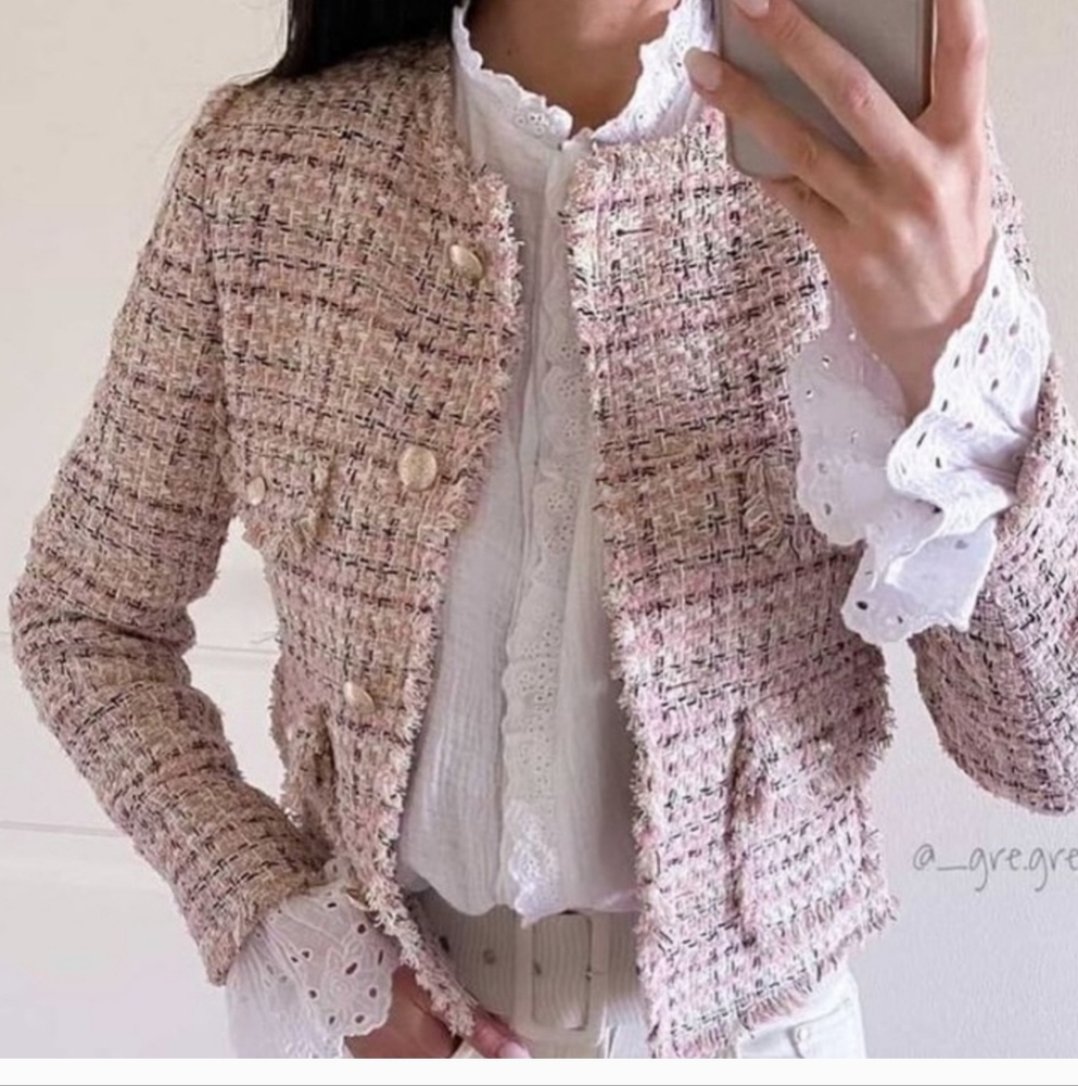 MNG Mango Pink Fringe Blazer Small